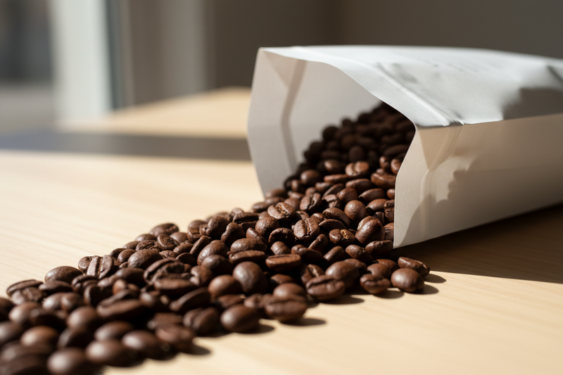 from a white coffee bag